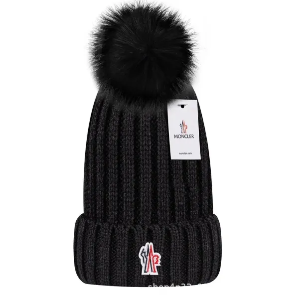 Moncler Beanie with Fur Pom-Pom Black - 1