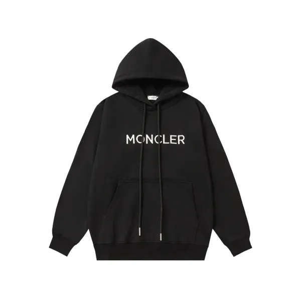 Moncler Logo Print Black Hoodie - 1