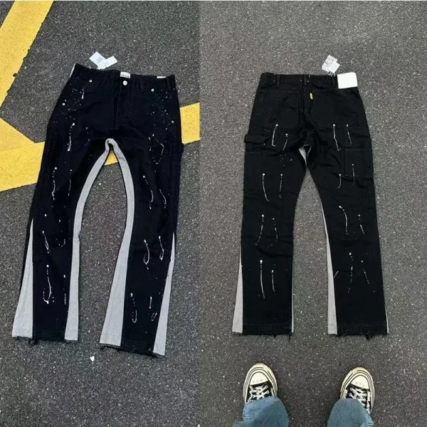 Off-White x Unknown Designer Paint-Splatter Cargo Jeans Black - 1