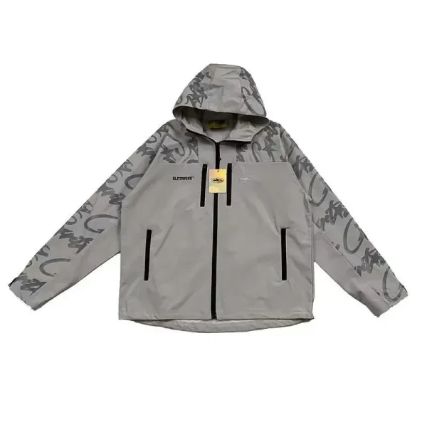 Elitework Graffiti Print Windbreaker Gray Jacket - 1