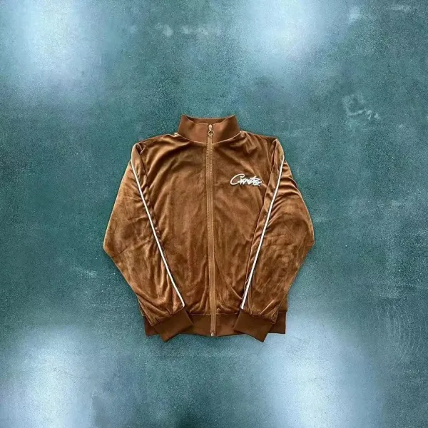Corteiz Velvet Track Jacket Brown - 1
