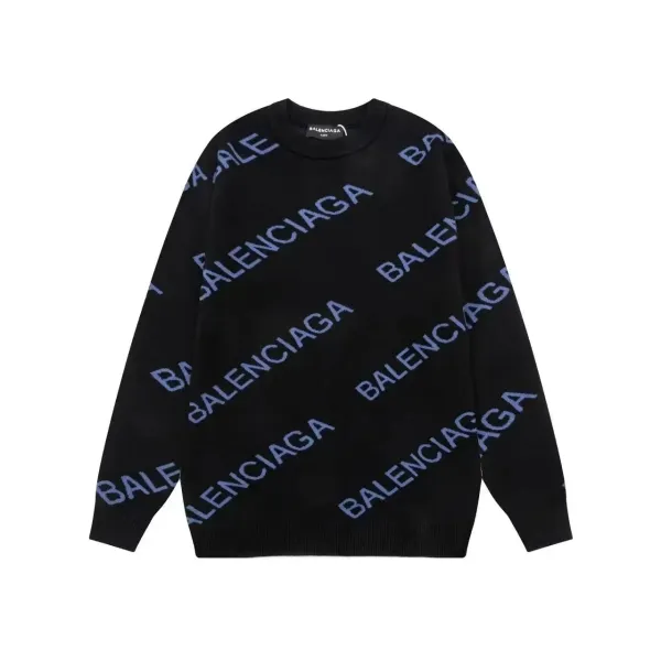 Balenciaga All-Over Logo Knit Sweater Black - 1
