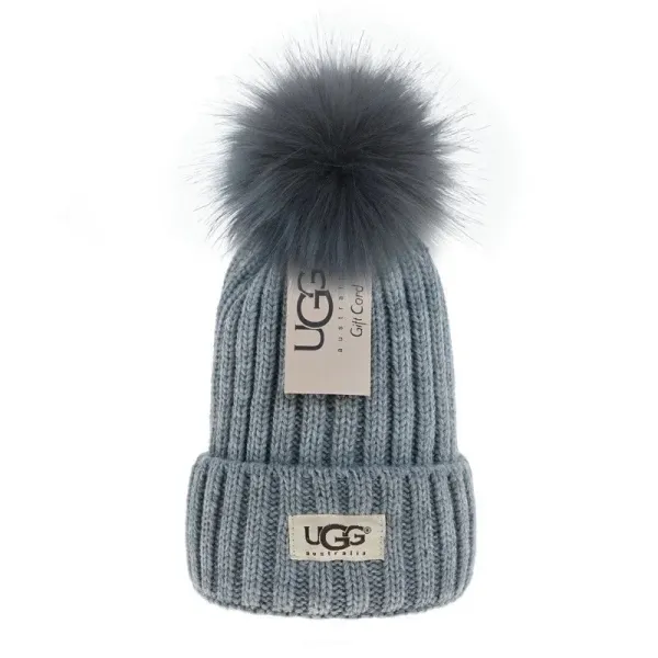 UGG Knit Beanie with Fox Fur Pom-Pom Gray Hat - 1
