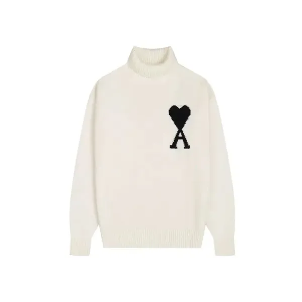 Ami Paris Heart Logo Turtleneck Sweater Off-White - 1