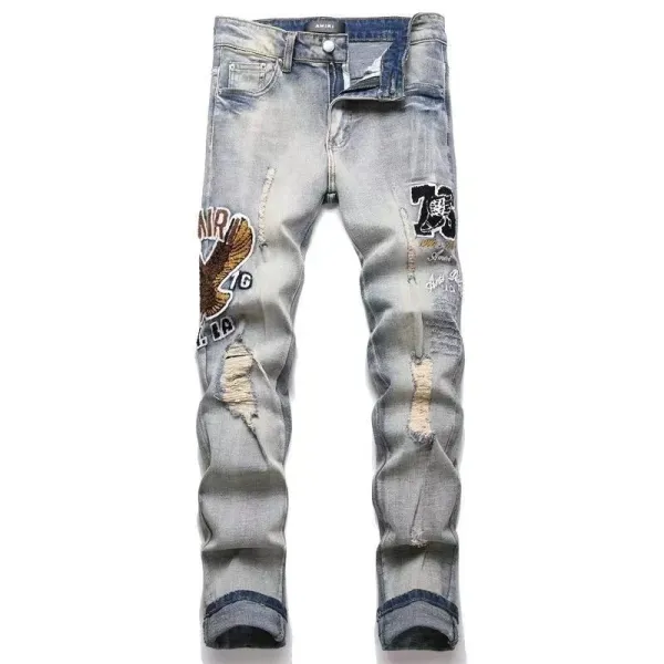 Amiri Distressed Logo-Print Black Slim Fit Jeans - 10