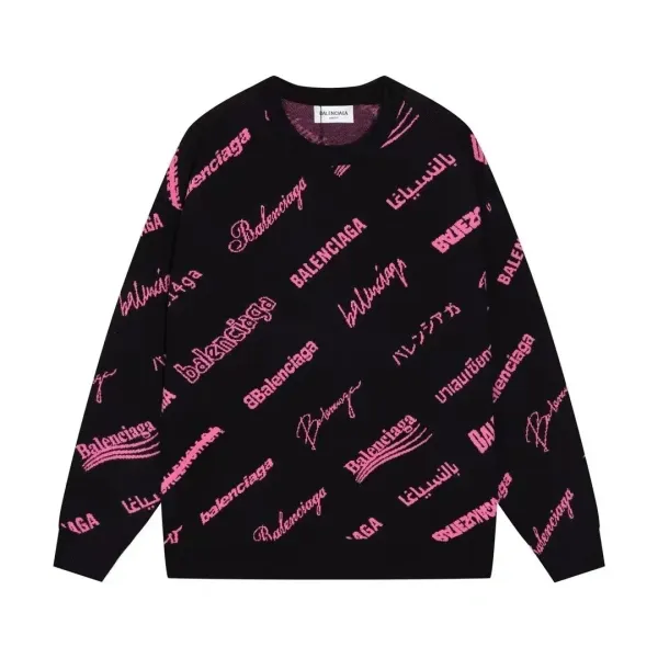 Balenciaga Logo Print Knit Sweater Black Pink - 1
