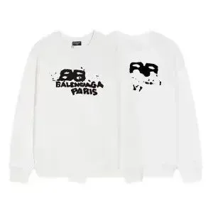 Balenciaga BB Logo Distressed Print White Hoodie - 1