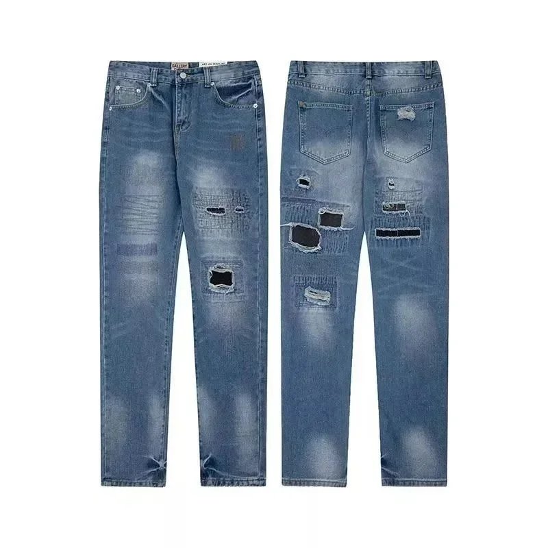 Distressed Ripped Denim Jeans with Paint Splatter Detail Blue Jeans - 9