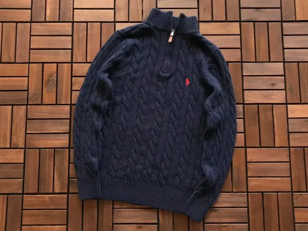 Ralph Lauren Cable Knit Half-Zip Sweater Navy - 1