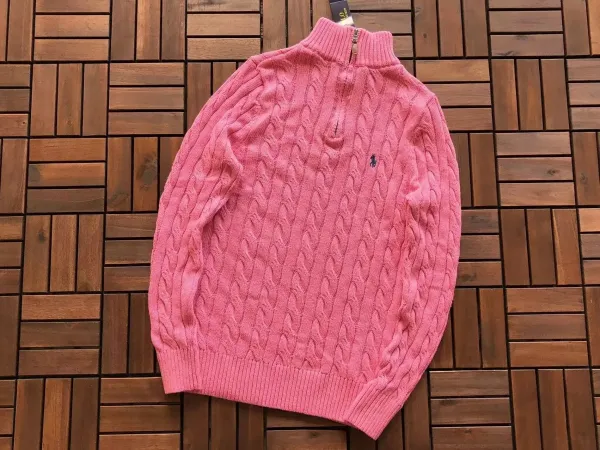 Ralph Lauren Cable Knit Half-Zip Sweater Pink - 1