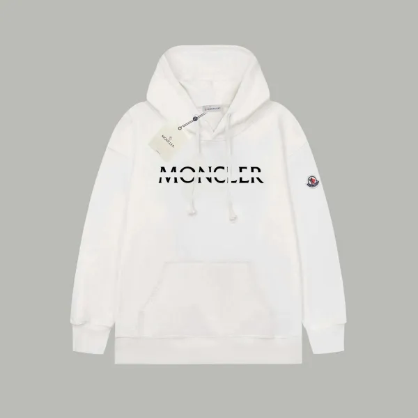 Moncler Logo Print White Hoodie - 1