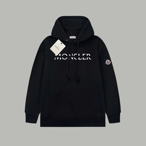 Moncler Logo Hoodie Black - 1