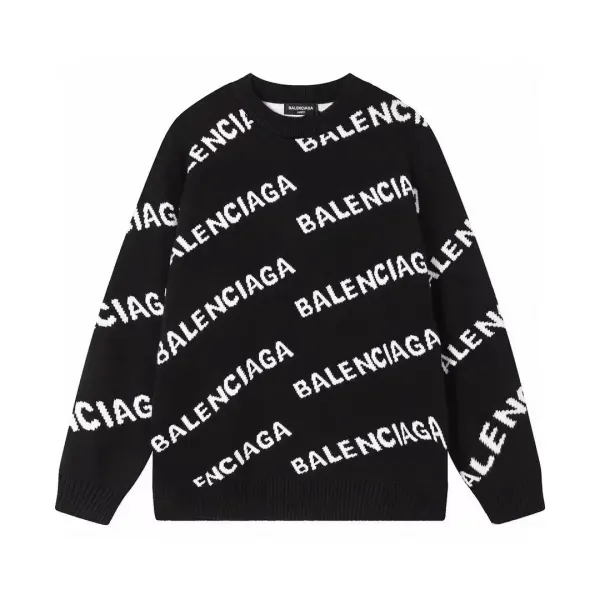 Balenciaga Logo Intarsia Knit Black Sweater - 1