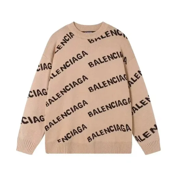 Balenciaga Logo Print Beige Knit Sweater - 1