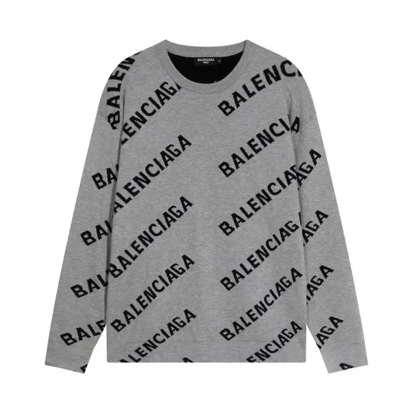 Balenciaga All-Over Logo Print Gray Sweater - 1