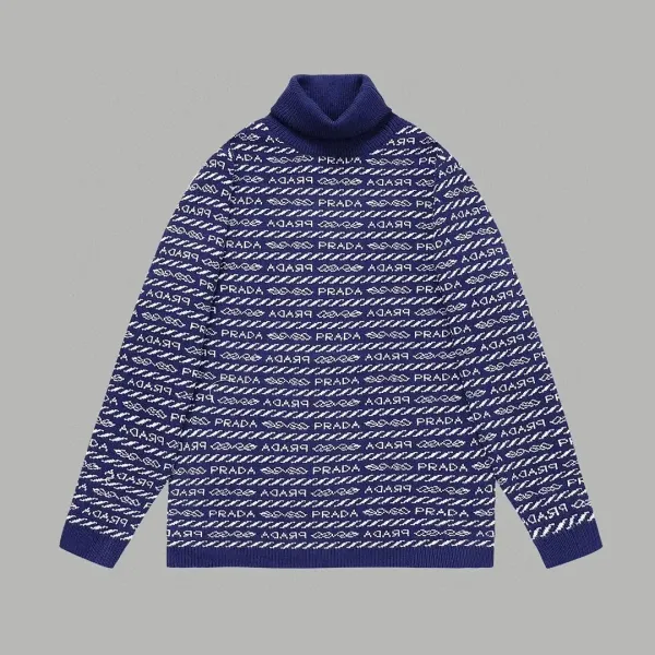 Prada Logo Intarsia Turtleneck Sweater Navy - 1