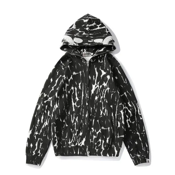 A Bathing Ape Camo Print Full-Zip Hoodie Black White - 1