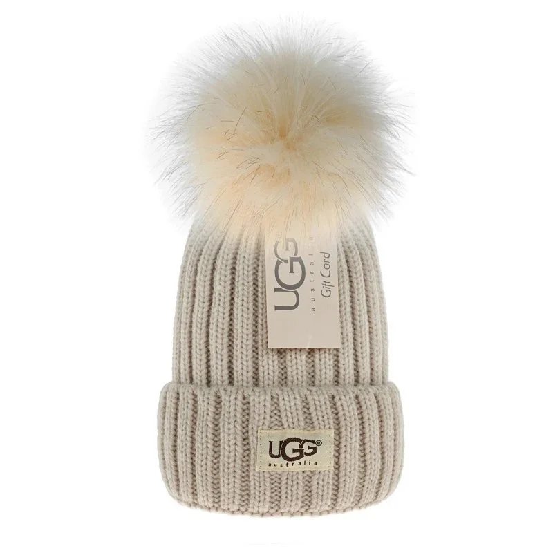 UGG Pom-Pom Beanie Beige Knit Hat - 1