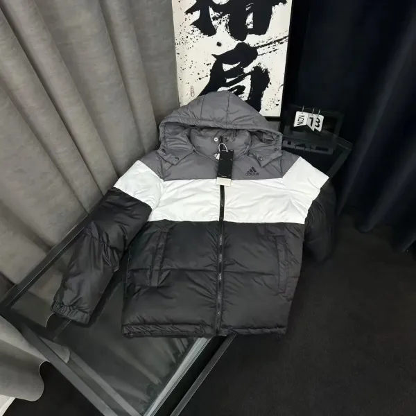 Adidas Down Jacket Black/White/Gray Color-Block Puffer Jacket - 1