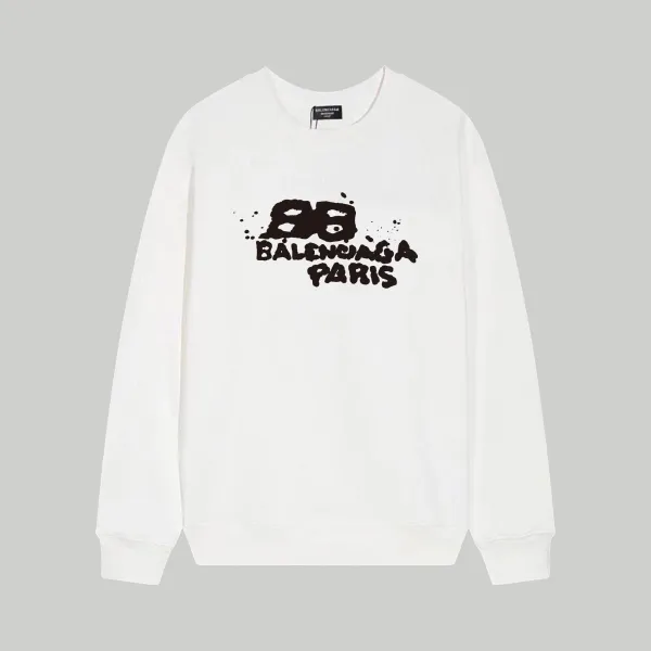 Balenciaga BB Logo Print White Hoodie - 1