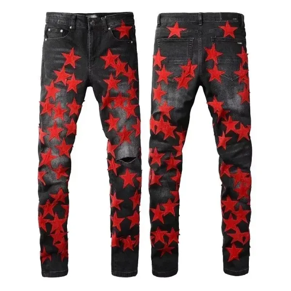 Philipp Plein Star-Embellished Distressed Black Jeans - 1