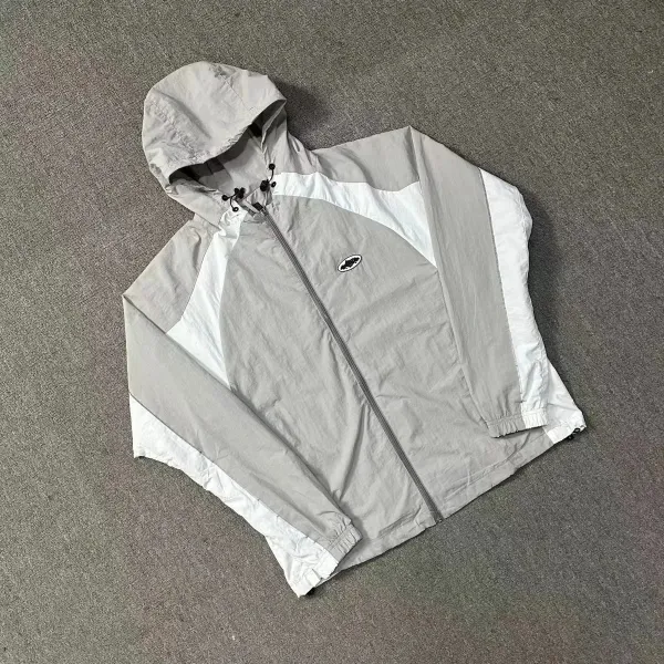 Design Windbreaker Jacket in Gray and White - 1