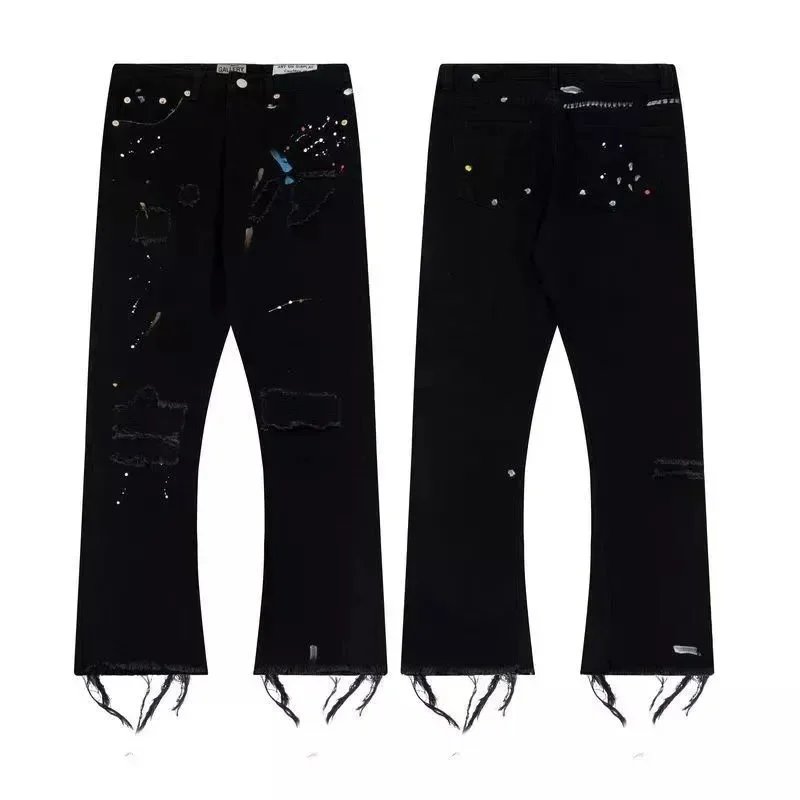 Distressed Ripped Denim Jeans with Paint Splatter Detail Blue Jeans - 10