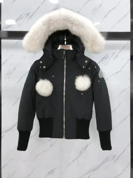 Moncler Maya Down Jacket Black with White Fur Trim - 1