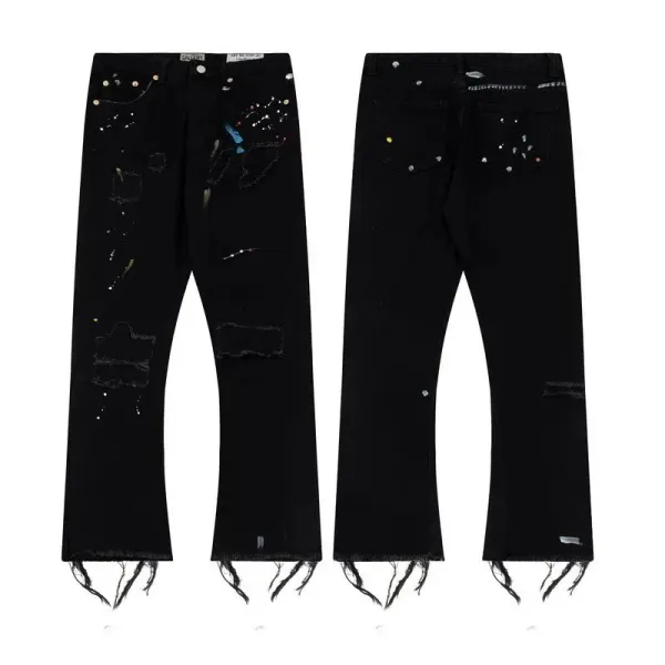 GALLERY DEPT. Deconstructed Denim Jeans - Black, Dark Wash, Light Wash, Patchwork, Bleach, Spray Paint, Frayed Hem - 8