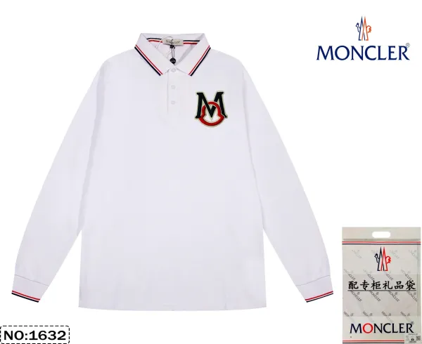 Moncler Logo-Embroidered White Long-Sleeve Polo - 1