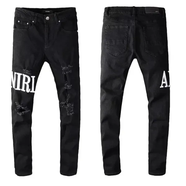 Amiri Distressed Logo Print Black Jeans - 1
