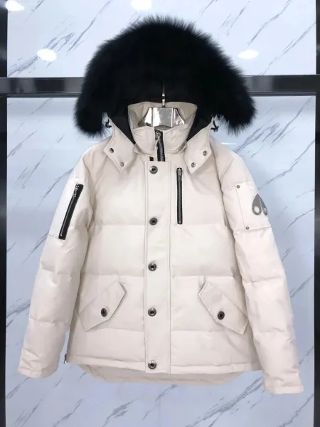 Moose Knuckles Parka White with Black Fur Hood Down Jacket - 1