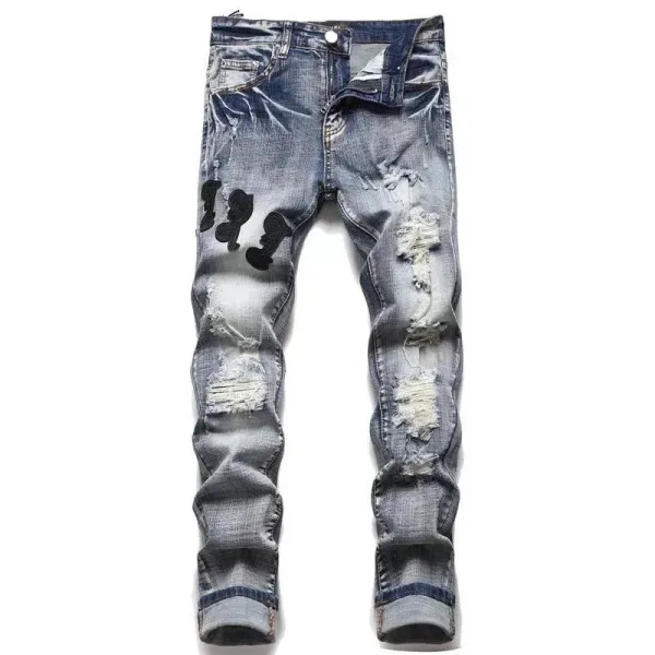 Amiri Distressed Logo-Print Black Slim Fit Jeans - 8