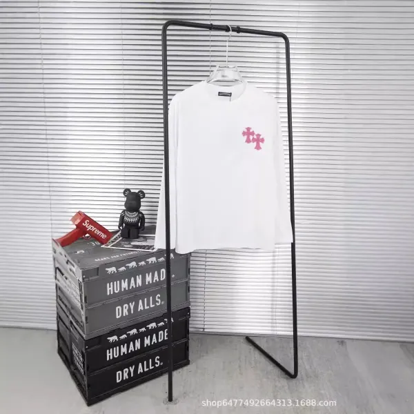 Chrome Hearts x Supreme Long Sleeve T-Shirt White with Pink Cross Logo - 1