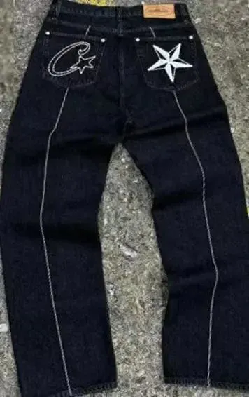 Custom Embroidered Star and 'C' Logo Dark Wash Jeans - 1