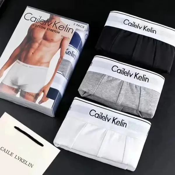 Cailelv Kelin Cotton Stretch Trunks Black Gray White Underwear - 1
