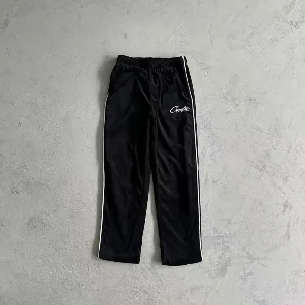 Corteiz Track Pants Black with White Stripes Sweatpants - 1