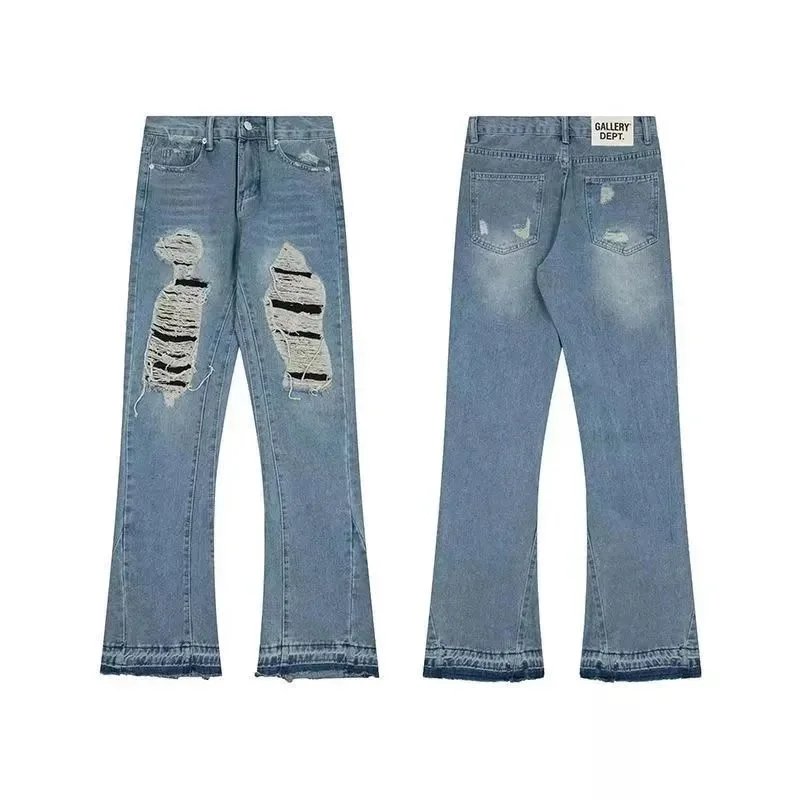 Distressed Ripped Denim Jeans with Paint Splatter Detail Blue Jeans - 4