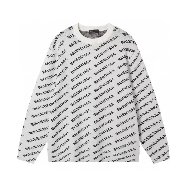Balenciaga Logo Print Knit Sweater White - 1