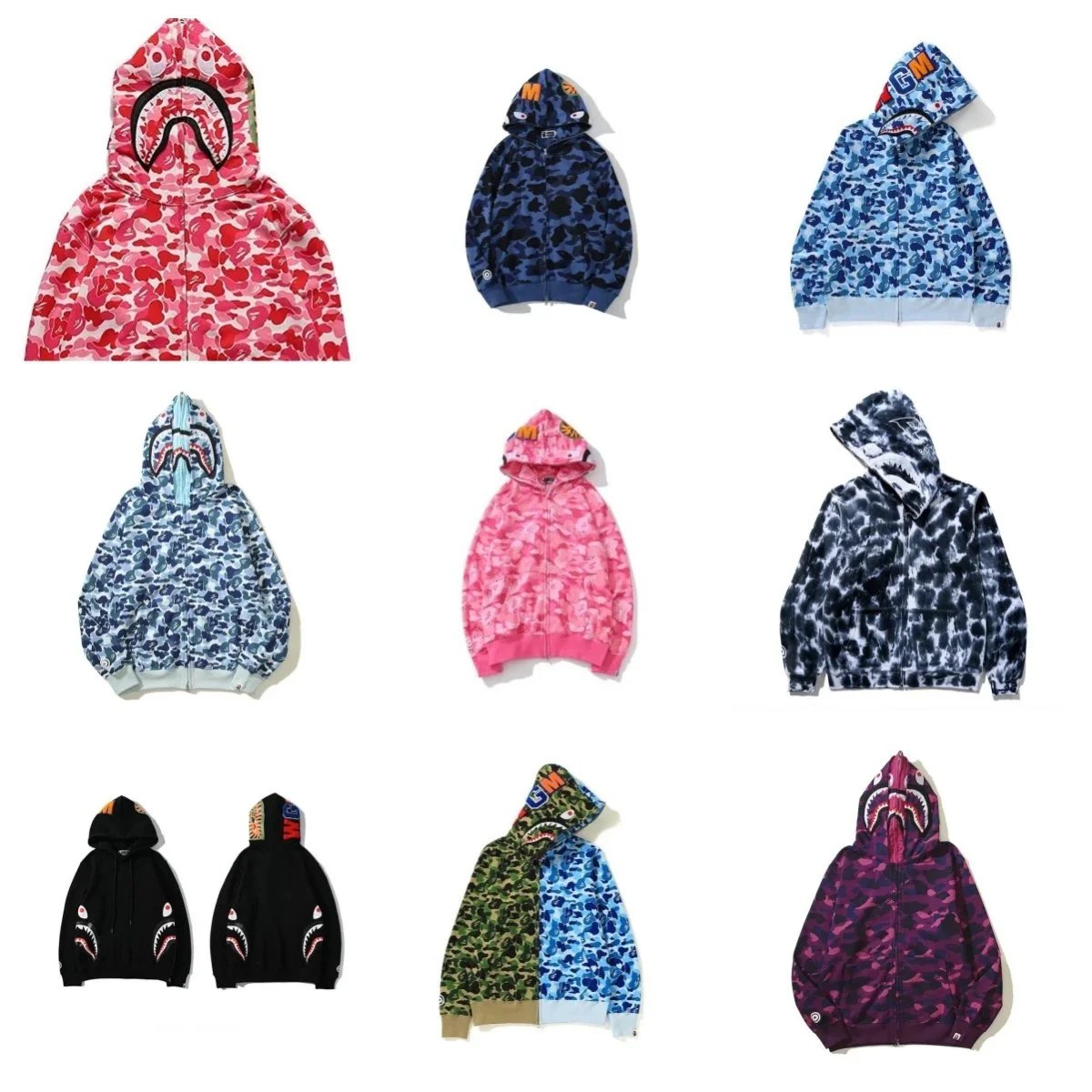 A Bathing Ape Camo Print Full-Zip Hoodie Black White - 6
