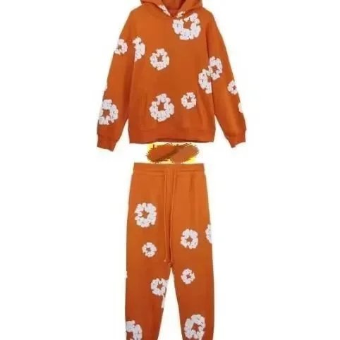 Design Floral Print Orange Hoodie and Sweatpants Set - 1