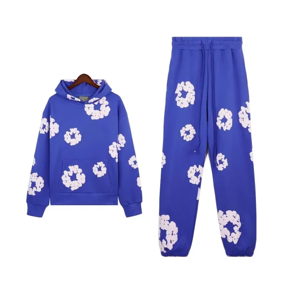 Off-White Floral Print Blue Hoodie and Sweatpants Set - 1