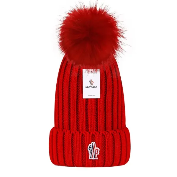Moncler Beanie with Fox Fur Pom-Pom Red - 1