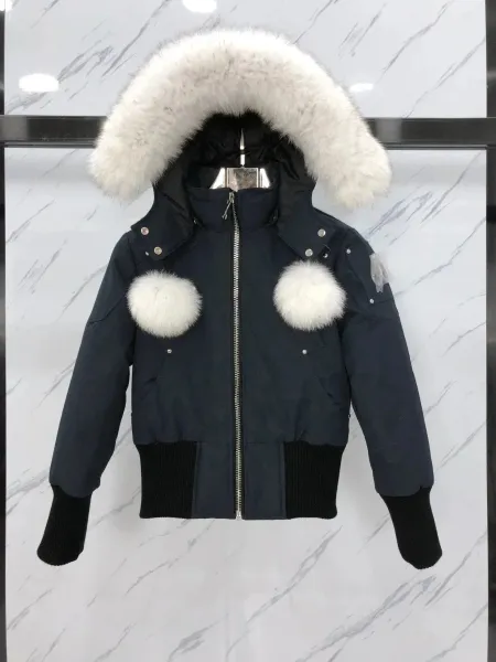 Moncler Maya Down Jacket Navy with White Fur Trim - 1