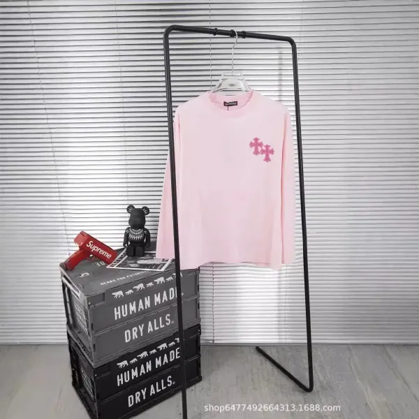 Chrome Hearts x Unknown Brand Pink Long-Sleeve T-Shirt with Dual Cross Logo - 1