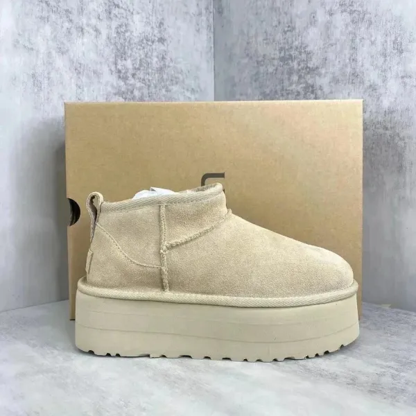 UGG Mini Platform Beige Suede Snow Boots - 1