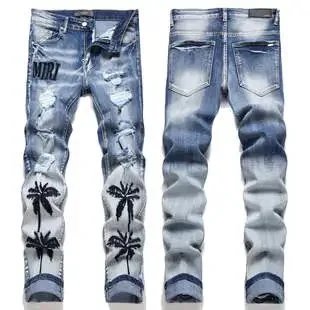 MIRI Palm Tree Distressed Denim Jeans Blue - 1