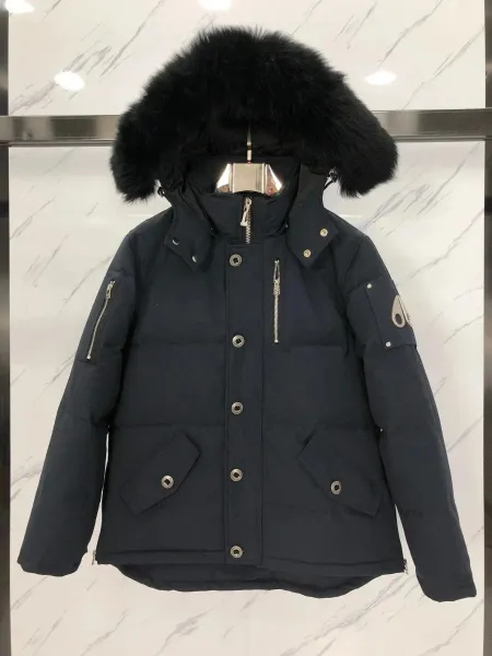 Moose Knuckles Parka Navy Blue with Removable Fur Hood Down Jacket - 1