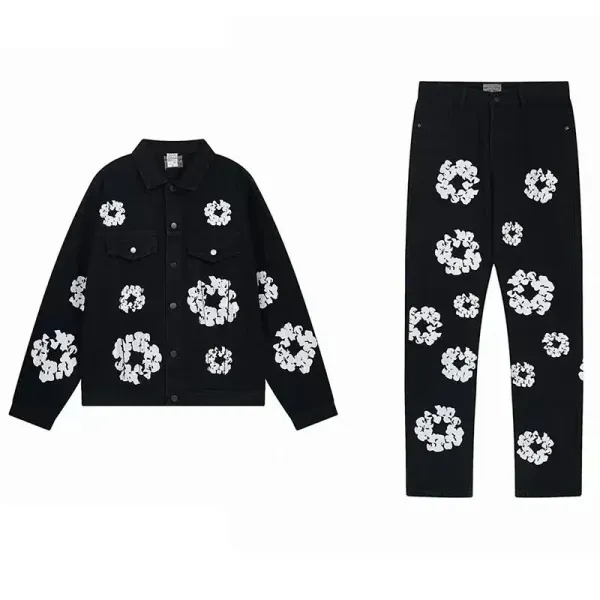 Off-White x Virgil Abloh Floral Denim Jacket and Jeans Set Black - 1