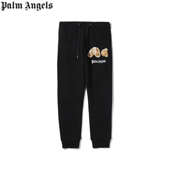 Palm Angels Teddy Bear Embroidered Black Sweatpants - 1